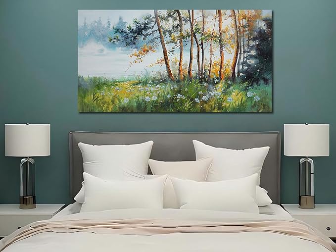 Ardemy Nature Canvas Wall Art Green Forest Pictures Wall Decor Living Room, Oversized Landscape Tree Textured Paintings Framed Artwork Bedroom Dining Room Kitchen Home Office, 58"x29"