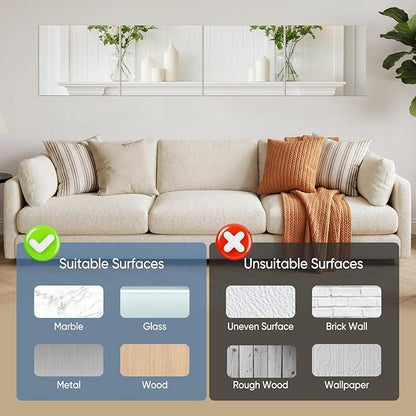 DUMOS 4 Pack Wall Mirror Tiles, Hallway Mirror 16"x12" HD Glass Sheets, Square Mirrors for Wall for Bathroom Living Room Home Gym