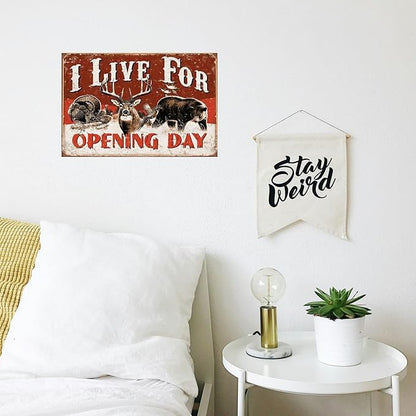 Vintage-Sign Rustic-Poster Wall-Art Hunting-Lovers, I Live for Opening Day, Funny Deer Decor Gift Plaque for Home Farm Fence Bathroom Bedroom 8 X 12 Inch