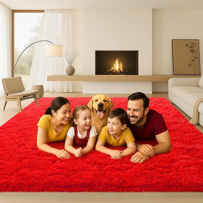 8x10 Area Rugs Living Room, Large Plush Fluffy Bedroom Carpet, Non-Slip Upgraded Indoor Thick Soft Rug, Modern Plush Carpet Suitable for Kids Home Decor Aesthetics Dorm, Red.