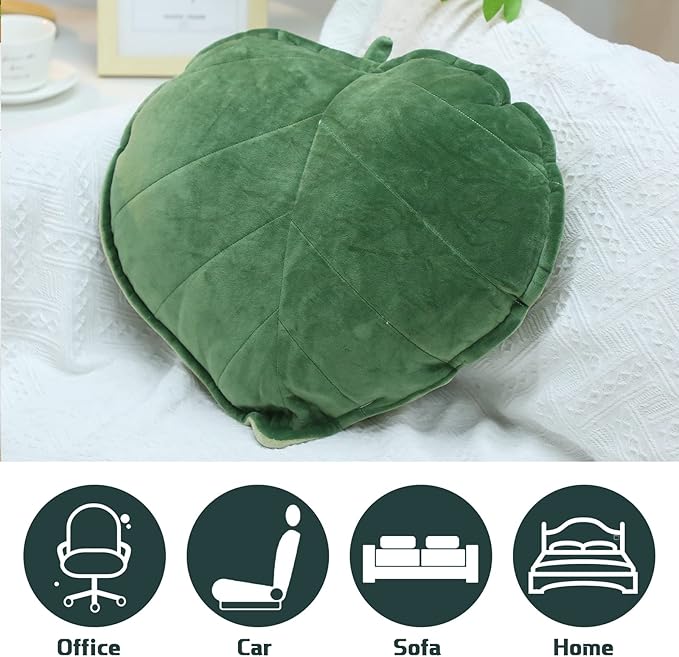 3 Pcs Leaf Shaped Pillow - 20 x 20 Inches, 3D Leaves Soft Throw Pillow Decorative Sofa Cushion, Green Plant Home Decoration for Car, Bedroom, Sofa, Living Room