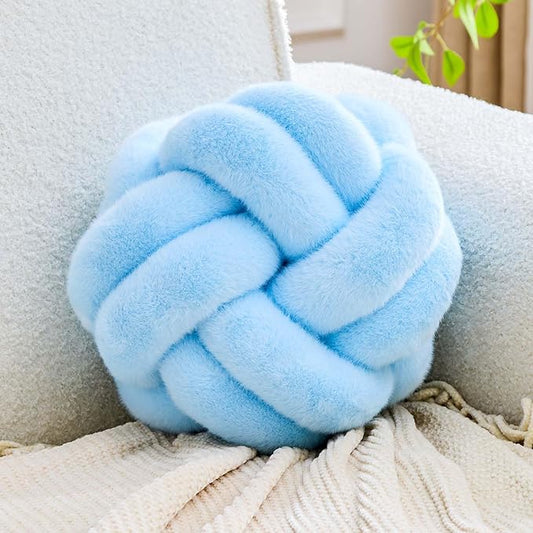 Knot Pillow Ball, Soft Home Decorative Throw Pillows Cushion, Round Changeability Knotted Pillows, Modern Home Handmade Cushions for Bedroom, Sofa, Couch (8 Inch, Blue)
