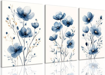 okudolit Navy Blue Wildflower Framed Canvas Wall Art Set Of 3 Flowers Pictures Prints Flowers Printing Floral Watercolors Flower wall Decor Living Room Bedroom Dinning Room Farmhouse Office-16 x24in