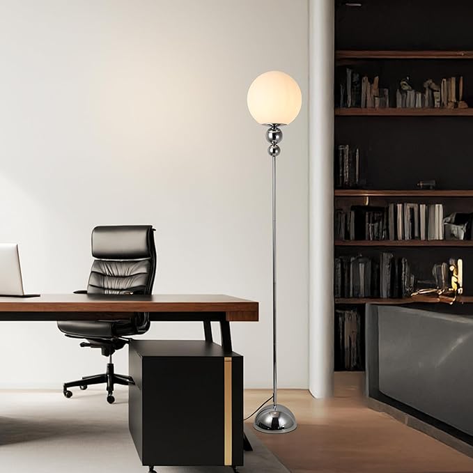 DEC LUCE DECOLUCE LIGHTING Modern Floor Lamps for Living Room, Globe Glass Shade Floor lamp for Bedroom, Standing lamp for Office, Corner(Chrome)