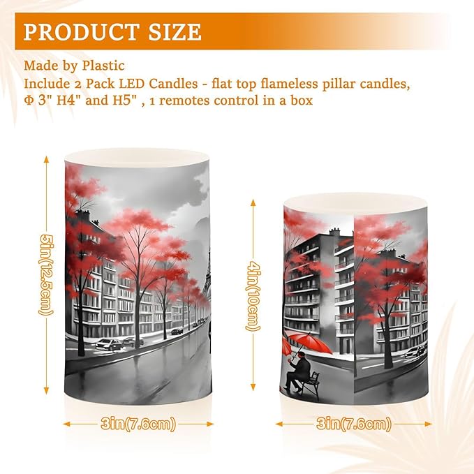 ALAZA France Paris Eiffel Tower Flickering Flameless Candles Valentines Day Battery Operated with Remote Timer,Tea Light Candles LED Pillar Votive Candles Set of 2 for Outdoor Indoor Decorations