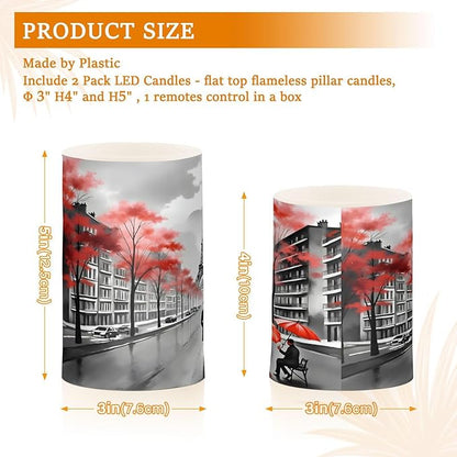 ALAZA France Paris Eiffel Tower Flickering Flameless Candles Valentines Day Battery Operated with Remote Timer,Tea Light Candles LED Pillar Votive Candles Set of 2 for Outdoor Indoor Decorations