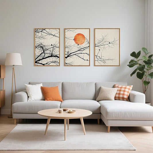 Large Vintage Tree Branch Framed Canvas Wall Art Set, Retro Tree Drawing Wall Decor, Nature Botanical Wall Painting, Neutral Landscape Art Print for Living Room, Bedroom, Office - 24"X36"X3