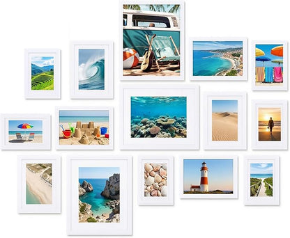 Fixwal Picture Frames Set, Gallery Wall Frame Set Picture Frames Collage 15 Pack for Wall or Tabletop with 8x10 5x7 4x6 Frames, White