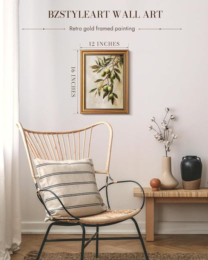 Bzstyleart Vintage Wall Art Decor for Bedroom, Oil Painting Olive Branch Botanical Wall Art, Vintage Botanical Painting, Room Decor Aesthetic for Kitchen, 12 x 16 Inch