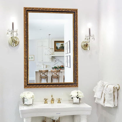 Chende Vintage Gold Mirror, 40''x28'' Large Living Room Mirror with Black Gold Wood Frame, Retro Ornate Mirrors Wall Decor for Dining Room, Entryway, Fireplace, Bathroom