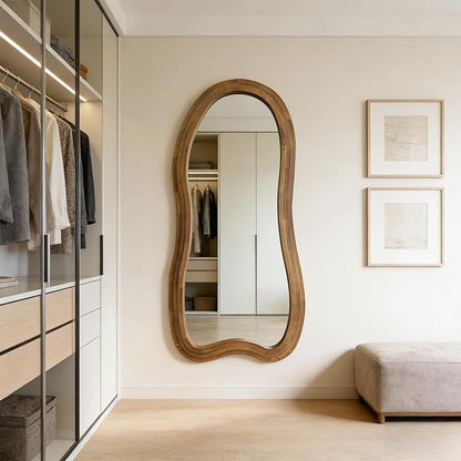 Irregular Floor Mirror, 67"x31.5" Large Wavy Mirrors with Triple Layer Solid Wood Frame, Premium Asymmetrical Full Length Mirror for Living Room Entryway Hallway Bedroom, Leaning/Hanging