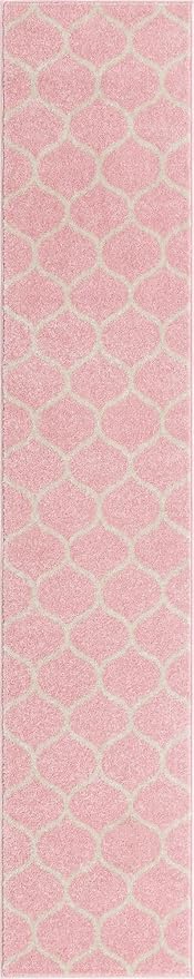 Unique Loom Trellis Frieze Collection Area Rug - Rounded (2' x 10' Runner, Light Pink/ Ivory)