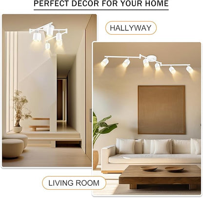BoostArea LED 6 Light Track Lighting Kit, White 6 Way Ceiling Spot Lighting, Flexibly Rotatable Light Head for Kitchen, Living Room, Bedroom, GU10 Bulb Not Included