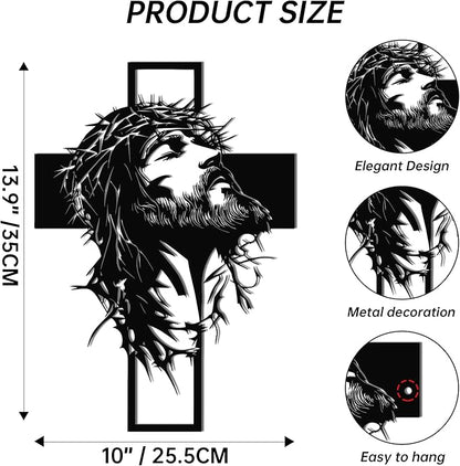 Slickss Jesus Wall Art, Metal Cross Wall Decor with Jesus Figure, 14x10 Inch Religious Wall Hanging, Christian Home Decor for Living Room, Office, Bedroom