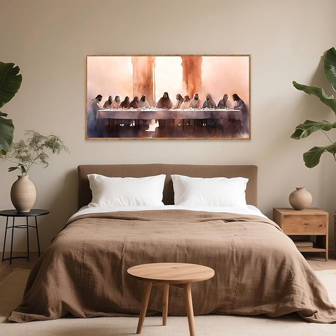 Aurlan Jesus Last Supper Bible Story Wall Art(40"x20"), Boho Christ Christian Easter Gifts Canvas Artwork, Neutral Spiritual Religious Faith Decor Prints for Office Home