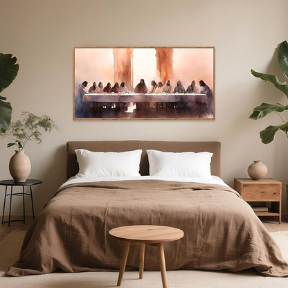 Aurlan Jesus Last Supper Bible Story Wall Art(40"x20"), Boho Christ Christian Easter Gifts Canvas Artwork, Neutral Spiritual Religious Faith Decor Prints for Office Home
