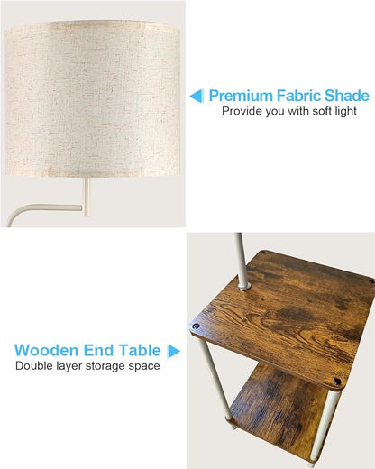 Lightdot 56" Floor Lamp with Table & Storage Bag, Dimmable Corner End Table Lamps with 350° Rotatable Fabric Lampshade, Mid Century Floor Lamps for Living, Room Bedroom, Office, E26 Bulb Include-White
