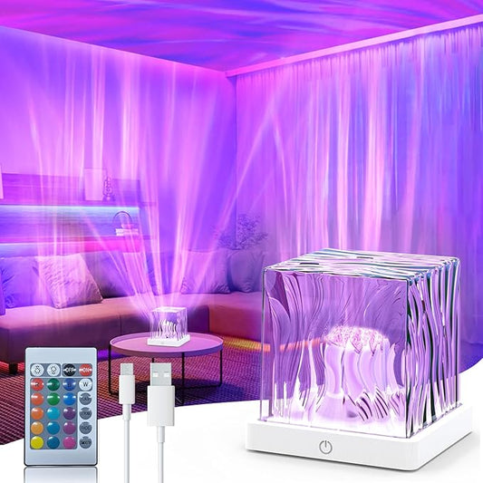 Deyagoo Northern Lights Projector, 16 Colors Rechargeable Aurora Light Projector & Mood Lighting Galaxy Lamp, Aurora Water Ripple Projector Light with Remote Control for Room Decorations,Cool Lights