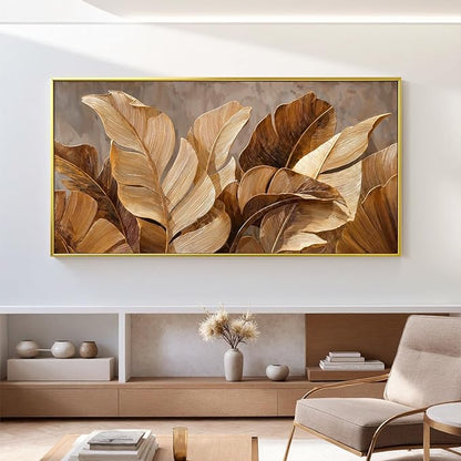 Dimpaga Canvas Wall Art Decor Wall Art Pictures for Living Room Large Botanical Wall Art paintings Artwork for Wall Decor Brown Modern Wall Art Decor for Bedroom Office Gold Frame Wall Decor 29" X 58"