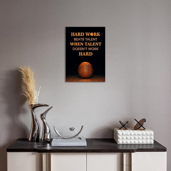 Jumong Motivational Wall Decor Basketball Canvas Wall Art Inspirational Sayings Posters Wooden Frame Encouraging Canvas Posters for Office Work Dorm Home Living Room Bedroom Classroom