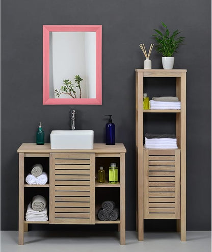 AAZZKANG Rectangle Mirror with Wood Frame Modern Farmhouse Wall Mirrors Decor for Bedroom Bathroom Living Room Small Pink