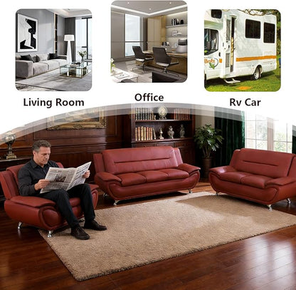 Red Faux Leather Couches for Living Room, Living Room Couch Set, Sofa for Bedroom, Apartment, Living Room Furniture Sets (Red, Sofa+Loveseat+Chair)