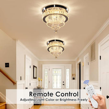 11.8" Dimmable Crystal Chandelier Crystal Ceiling Light Modern Chandeliers Flush Mount Ceiling Light Lamp Fixture for Dining Room Living Room Bedroom Hallway Remote Control