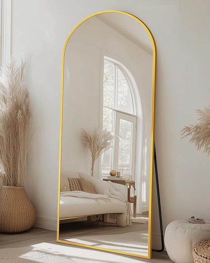 Suidia 58"x18" Arched Full Length Mirror with Stand, Full Body Mirror with Aluminum Frame, Freestanding/Leaning/Wall-Mounted, Floor Mirrors for Bedroom, Living Room, Entryway, Dressing Room, Gold