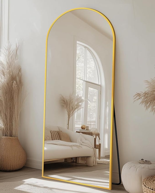 Suidia 58"x18" Arched Full Length Mirror with Stand, Full Body Mirror with Aluminum Frame, Freestanding/Leaning/Wall-Mounted, Floor Mirrors for Bedroom, Living Room, Entryway, Dressing Room, Gold