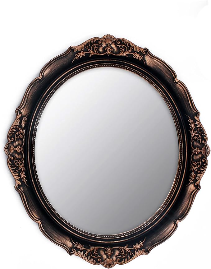 YCHMIR Vintage Decorative Wall Mirror 14.8 x 13.1 Inch Oval Mirror（ Brown）