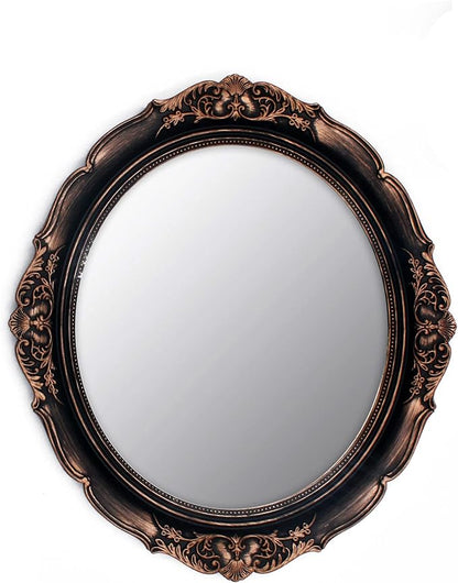 YCHMIR Vintage Decorative Wall Mirror 14.8 x 13.1 Inch Oval Mirror（ Brown）