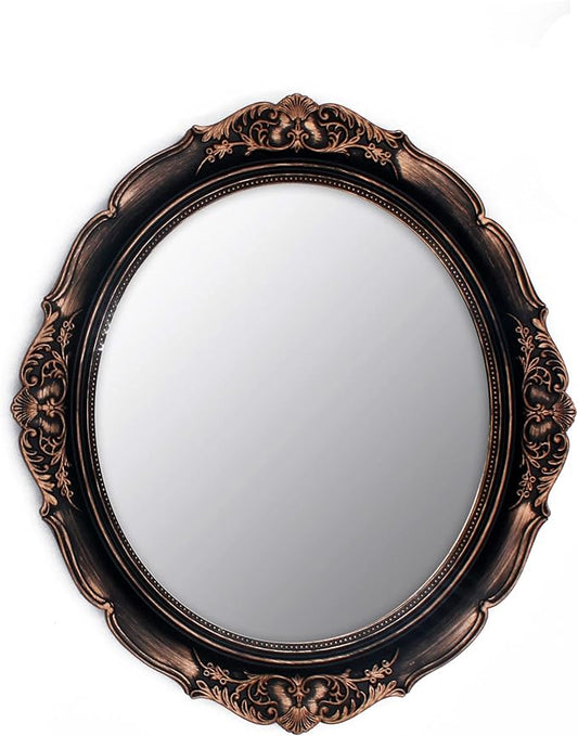 YCHMIR Vintage Decorative Wall Mirror 14.8 x 13.1 Inch Oval Mirror（ Brown）