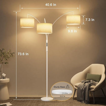 SIBRILLE 36W Dimmable Floor Lamp - 3 Lights Arc Floor Lamps Standing Lamp with Remote & Touch Control, Tall Lamp for Living Room Corner, Bedroom, Office