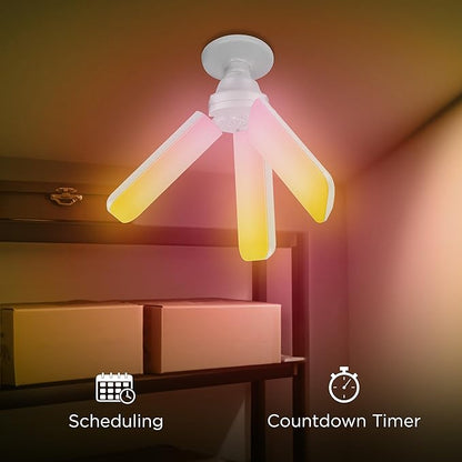Feit Electric Smart LED Garage Light, 4000 Lumens RGBW Color Changing Deformable Panels, 2.4GHz WiFi App Control, Works with Alexa & Google, E26 Screw-in Ceiling Light for Garage ADJ4000/RGBW/LED/AG
