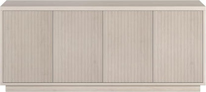 Henn&Hart Fluted TV Stand for TVs up to 65" with 2 Concealed Ribbed Storage Cabinets and Adjustable Shelves for Living Room, Family Room, or Office, Beech White