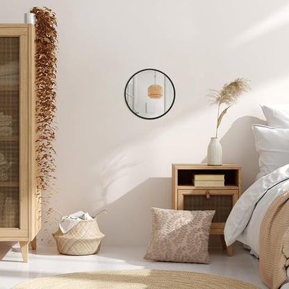JJUUYOU Circle Wall Mirror 24 Inch Large Round Wall Mounted Antique Mirror for Bathroom Large Wood Frame Mirrors for Living Room Bedroom Washroom Dorm