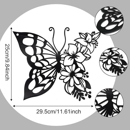 EZ4ENCE Butterfly Decoration Wall Art, Metal Hanging, Wall Home Decor, Boho, Nature Themed, Bohemian Style, for Bedroom Living Room Home Wall, Black, Large