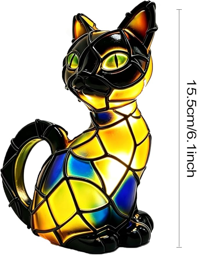 New Series Art Desk Lamp, Lamps for Night Stands, Stained Resin Cat Tabletop Light, Cute Pet Cats Themed Led Table Lamps, Creative Animals Table Lamp, Fun Gift for Cat Lovers (A)