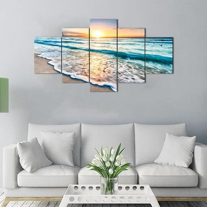 Yatsen Bridge Beach Ocean Painting on Canvas Wall Art, Modern Landscape Scenery Posters and Prints Pictures for Living Room Bedroom, Gallery-wrapped Canvas Art Set Framed (60''W x 32''H)