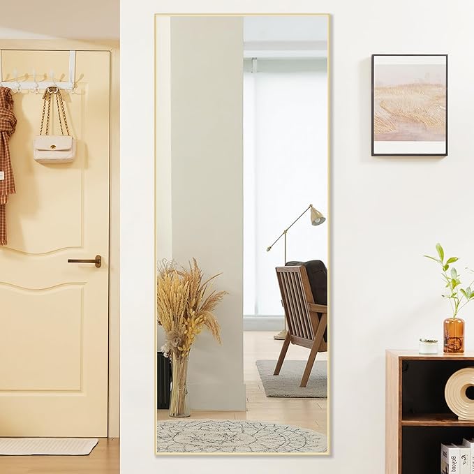 DUMOS Full Length Mirror 64"x21" Full Body Floor Mirror for Bedroom or Cloakroom, Can Stand Alone, Hang or Lean Against Wall, Tall Wall Mirror with Stand, Gold