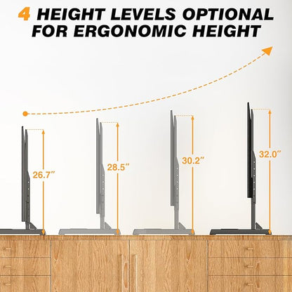 Universal TV Stand Mount for 24-80 inch Flat or Curved TVs, Height Adjustable TV Legs, Steel Table Top TV Base Holds up to 150 lbs, Replacement TV Feet with Cable Management, Max VESA 800x500mm, Black