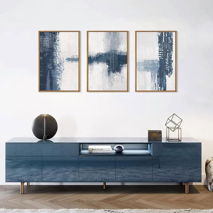Celestdeco Large Abstract Navy Blue Grey Framed Canvas Wall Art Set,Modern Minimalist Wall Decor,Neutral Brush Stroke Artwork for Living Room,Bedroom,Dining Room,Office-16 x24 x3