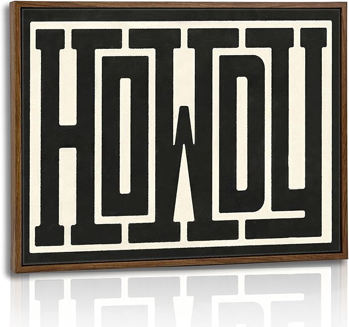 QIYFFBN Framed Funky Western Wall Decor Black and White Howdy Wall Art Small Texas Modern Canvas Picture Southwestern Country Ranch Sign Print Trendy Cowgirl Cowboy Farmhouse Art(8x10in)