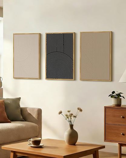 Drsoum Minimalist Boho Wall Art Framed Modern Abstract Neutral Line Wall Decor Mid Century Geometric Artwork Bedroom Living Room 16x24in Natural Framed