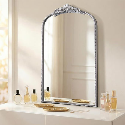 Micasso Vintage Arched Silver Mirror: 31"x19" French Baroque Antique Mirror - Traditional Ornate Decorative for Wall/Bathroom/Entryway/Fireplace/Hallway - Home Decor for Living Room