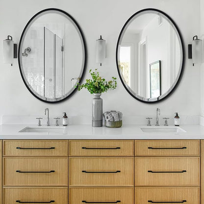 POZINO Oval Beveled Mirror, 24"x36" Bathroom Vanity Mirror for Over Sink, Matte Black Modern Oblong Wall Mirror for Living Room Entryway Bedroom Hallway Fireplace, Hangs Horizontal Or Vertical