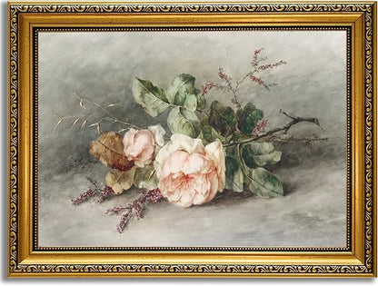 YD&YZY Gold Framed Vintage Wall Art Canvas Still Life Flower Pink Roses Farmhouse Print Art Retro Floral Wall Decor Rustic Cottagecor Painting Picture Print for Dining Room Bedroom 12x16 inch Framed