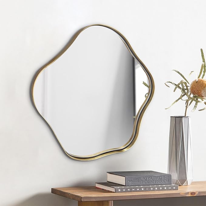 Irregular Shaped Mirror, 20" Gold Asymmetrical Mirror for Wall, Wavy Round Mirrors Decorative, Modern Scalloped Mirrors for Living Room Bathroom Bedroom Hallway Entryway Fireplace