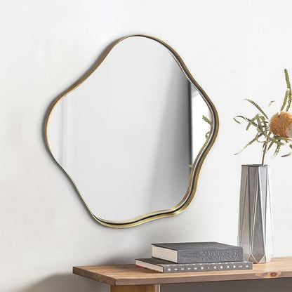 Irregular Shaped Mirror, 20" Gold Asymmetrical Mirror for Wall, Wavy Round Mirrors Decorative, Modern Scalloped Mirrors for Living Room Bathroom Bedroom Hallway Entryway Fireplace