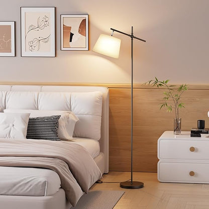SIBRILLE Floor Lamp with Linen Shade, Dimmable Tall Standing Lamp with Remote Control & 3 Color Temperatures Bulb, Modern Swing Arm Floor Lamps for Living Room Bedroom Office Corner